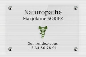 Plaque Professionnelle Personnalisée gravée ou imprimée - ppro-naturopathe-008-4 - 300 x 200 mm - transparent - screws-caps - ppro-naturopathe-008-4