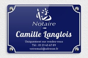 Plaque Notaire - ppro-notaire-002-4 - 300 x 200 mm - bleu-blanc - screws-caps - ppro-notaire-002-4