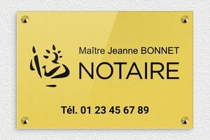 Plaque Notaire - ppro-notaire-004-0 - 300 x 200 mm - or-clair-noir - screws-caps - ppro-notaire-004-0