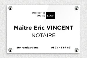 Plaque Notaire - ppro-notaire-005-0 - 300 x 200 mm - blanc-noir - screws-caps - ppro-notaire-005-0
