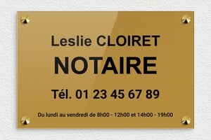 Plaque Notaire - ppro-notaire-005-1 - 300 x 200 mm - or-fonce-noir - screws-caps - ppro-notaire-005-1