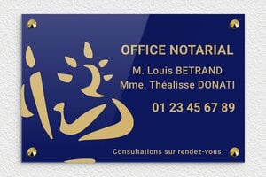 Plaque Notaire - ppro-notaire-010-1 - 300 x 200 mm - bleu-or - screws-caps - ppro-notaire-010-1