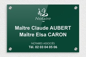 Plaque Notaire - ppro-notaire-012-1 - 300 x 200 mm - vert-blanc - screws-caps - ppro-notaire-012-1