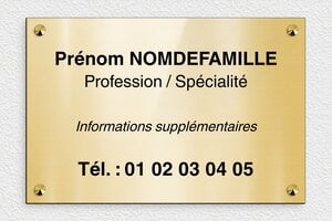 Créez votre plaque professionnelle personnalisée - ppro-or-brillant-001-5 - 300 x 200 mm - or-brillant-noir - screws-caps - ppro-or-brillant-001-5