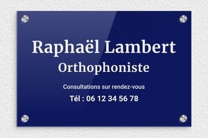 Plaque Orthophoniste - ppro-orthophoniste-005-4 - 300 x 200 mm - bleu-blanc - screws-caps - ppro-orthophoniste-005-4