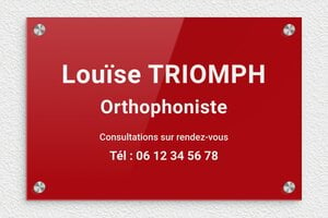 Plaque Orthophoniste - ppro-orthophoniste-006-1 - 300 x 200 mm - rouge-blanc - screws-caps - ppro-orthophoniste-006-1
