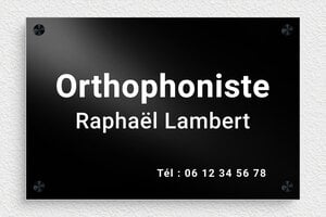 Plaque Orthophoniste - ppro-orthophoniste-006-4 - 300 x 200 mm - noir - screws-spacer - ppro-orthophoniste-006-4