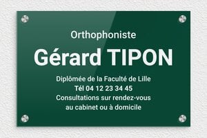 Plaque Orthophoniste - ppro-orthophoniste-007-1 - 300 x 200 mm - vert-blanc - screws-caps - ppro-orthophoniste-007-1