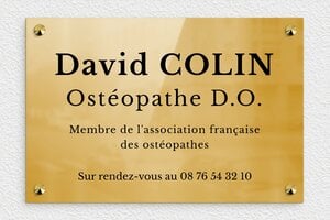 Plaque Professionnelle Laiton - ppro-osteopathe-001-44 - 300 x 200 mm - poli - screws-caps - ppro-osteopathe-001-44