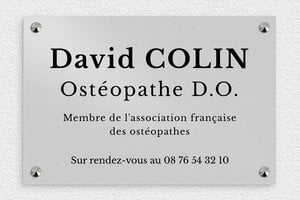 Plaque Professionnelle Aluminium - ppro-osteopathe-001-445 - 300 x 200 mm - anodise - screws-caps - ppro-osteopathe-001-445