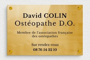 Plaque Professionnelle Laiton - ppro-osteopathe-001-5 - 300 x 200 mm - poli - screws-spacer - ppro-osteopathe-001-5