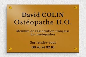 Plaque Professionnelle PVC - ppro-osteopathe-001-51 - 300 x 200 mm - or-noir - screws-spacer - ppro-osteopathe-001-51