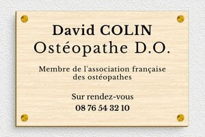 Plaque Professionnelle Bois - ppro-osteopathe-001-55 - 300 x 200 mm - erable - screws-spacer - ppro-osteopathe-001-55