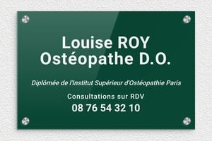 Plaque Ostéopathe - ppro-osteopathe-002-4 - 300 x 200 mm - vert-blanc - screws-caps - ppro-osteopathe-002-4