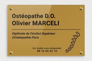 Plaque Ostéopathe - ppro-osteopathe-003-1 - 300 x 200 mm - or-fonce-noir - screws-caps - ppro-osteopathe-003-1