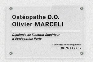 Plaque Professionnelle Plexiglass Transparent - ppro-osteopathe-003-404 - 300 x 200 mm - transparent - screws-spacer - ppro-osteopathe-003-404