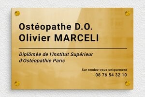 Plaque Professionnelle Laiton - ppro-osteopathe-003-4045 - 300 x 200 mm - poli - screws-spacer - ppro-osteopathe-003-4045