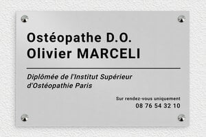 Plaque Professionnelle Aluminium - ppro-osteopathe-003-40457 - 300 x 200 mm - anodise - screws-caps - ppro-osteopathe-003-40457