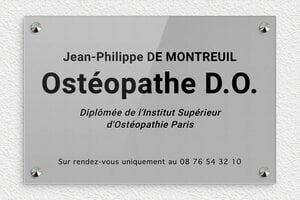Plaque Ostéopathe - ppro-osteopathe-005-4 - 300 x 200 mm - gris-noir - screws-caps - ppro-osteopathe-005-4