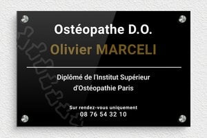 Plaque Ostéopathe - ppro-osteopathe-quadri-001-3 - 300 x 200 mm - custom - screws-spacer - ppro-osteopathe-quadri-001-3
