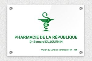 Plaque Pharmacie - ppro-pharmacie-001-1 - 300 x 200 mm - blanc-vert - screws-caps - ppro-pharmacie-001-1