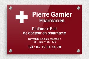 Plaque professionnelle rouge - ppro-pharmacie-003-4 - 300 x 200 mm - custom - screws-spacer - ppro-pharmacie-003-4