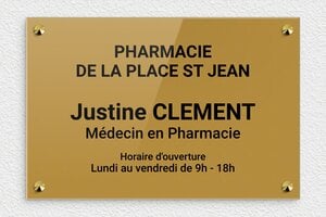 Plaque Pharmacie - ppro-pharmacie-009-1 - 300 x 200 mm - or-fonce-noir - screws-caps - ppro-pharmacie-009-1