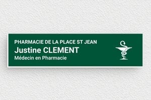 Plaque Pharmacie - ppro-pharmacie-012-1 - 100 x 25 mm - vert-sapin-blanc - glue - ppro-pharmacie-012-1