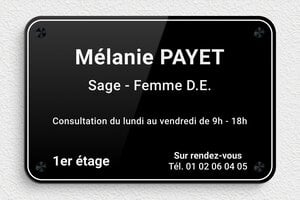 Plaque Professionnelle Plexiglass Noire - ppro-plexi-noir - 300 x 200 mm - noir-blanc - screws-spacer - ppro-plexi-noir