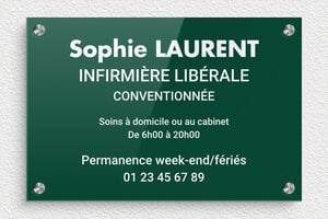 Plaque Professionnelle Plexiglass Verte - ppro-plexi-text-vert - 300 x 200 mm - vert-blanc - screws-spacer - ppro-plexi-text-vert