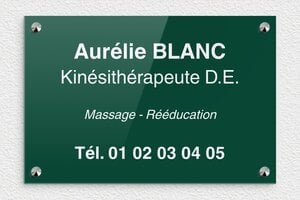 Plaque Professionnelle Plexiglass Verte - ppro-plexi-verte-2 - 300 x 200 mm - vert-blanc - screws-caps - ppro-plexi-verte-2