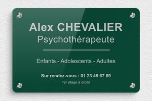 Plaque Professionnelle Plexiglass Verte - ppro-plexi-verte-3 - 300 x 200 mm - vert-argent - screws-spacer - ppro-plexi-verte-3