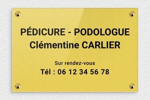 Plaque Podologue - ppro-podologue-004-1 - 300 x 200 mm - or-clair-noir - screws-caps - ppro-podologue-004-1