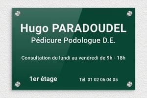 Plaque Podologue - ppro-podologue-005-5 - 300 x 200 mm - vert-blanc - screws-caps - ppro-podologue-005-5