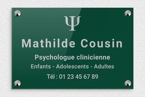 Plaque Psychologue - ppro-psychologue-001-4 - 300 x 200 mm - vert-argent - screws-caps - ppro-psychologue-001-4