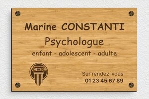 Plaque Psychologue - ppro-psychologue-001-5 - 300 x 200 mm - bambou - screws-spacer - ppro-psychologue-001-5