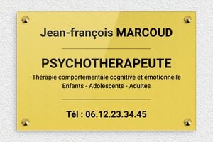 Plaque Psychologue - ppro-psychologue-002-1 - 300 x 200 mm - or-clair-noir - screws-caps - ppro-psychologue-002-1