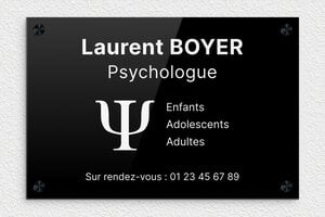 Plaque Psychologue - ppro-psychologue-003-0 - 300 x 200 mm - noir-blanc - screws-caps - ppro-psychologue-003-0