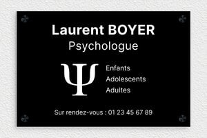 Plaque Professionnelle PVC - ppro-psychologue-003-01 - 300 x 200 mm - noir-blanc - screws-caps - ppro-psychologue-003-01