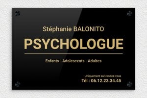 Plaque Psychologue - ppro-psychologue-003-1 - 300 x 200 mm - noir-or - screws-caps - ppro-psychologue-003-1
