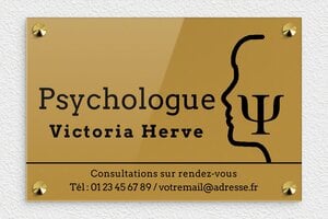 Plaque Psychologue - ppro-psychologue-003-4 - 300 x 200 mm - or-fonce-noir - screws-caps - ppro-psychologue-003-4