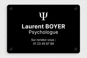 Plaque Psychologue - ppro-psychologue-003-5 - 300 x 200 mm - noir-blanc - screws-caps - ppro-psychologue-003-5