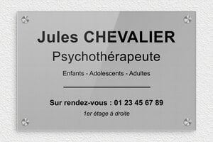 Plaque Professionnelle Plexiglass - ppro-psychologue-004-0 - 300 x 200 mm - gris-noir - screws-caps - ppro-psychologue-004-0