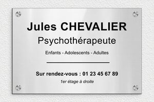 Plaque Professionnelle PVC - ppro-psychologue-004-01 - 300 x 200 mm - gris-brillant-noir - screws-caps - ppro-psychologue-004-01
