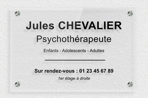 Plaque Professionnelle Plexiglass Transparent - ppro-psychologue-004-05 - 300 x 200 mm - transparent - screws-spacer - ppro-psychologue-004-05