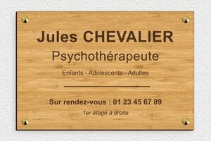 Plaque Professionnelle Bois - ppro-psychologue-004-058 - 300 x 200 mm - bambou - screws-caps - ppro-psychologue-004-058