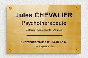 Plaque Professionnelle Laiton - ppro-psychologue-004-06 - 300 x 200 mm - poli - screws-spacer - ppro-psychologue-004-06