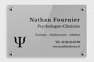 Plaque Psychologue - ppro-psychologue-004-4 - 300 x 200 mm - gris-noir - screws-caps - ppro-psychologue-004-4