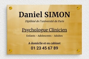 Plaque Professionnelle Laiton - ppro-psychologue-005-054 - 300 x 200 mm - poli - screws-spacer - ppro-psychologue-005-054