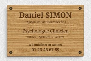 Plaque Professionnelle Bois - ppro-psychologue-005-057 - 300 x 200 mm - chene - screws-spacer - ppro-psychologue-005-057